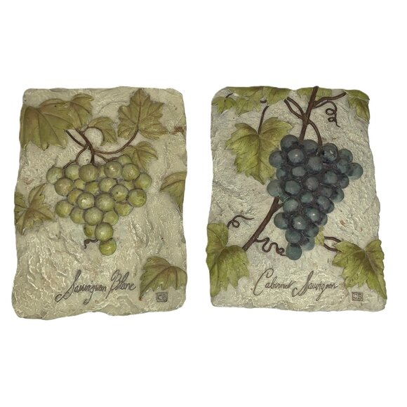 Plaques 2 relief grapes cottage core hanging - Picture 1 of 9